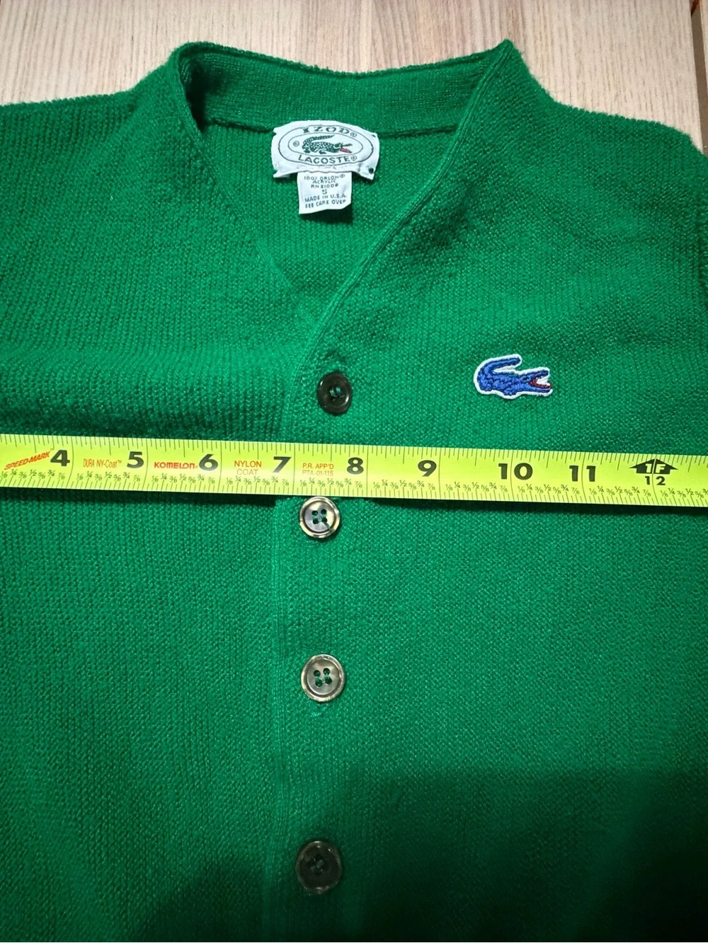 Vintage Lacoste Kelly Green Cardigan Kids Size 5 Bin 1